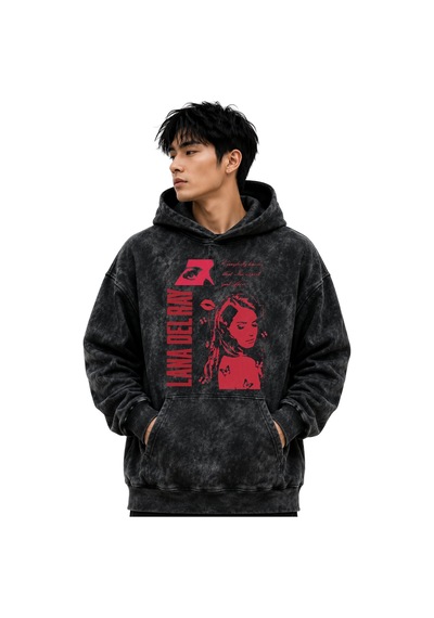 Sevbano Lana Del Rey Şarkıcı Baskılı Unisex Oversize Yıkamalı Premium Hoo Siyah