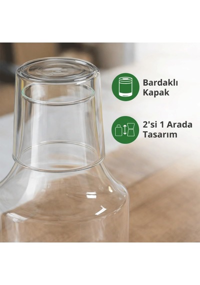 Bardaklı Borosilikat Cam Sürahi 1.75 Litre Isıya Dayanıklı Şeffaf Su Ve Soğuk İçecek Sürahisi Şeffaf