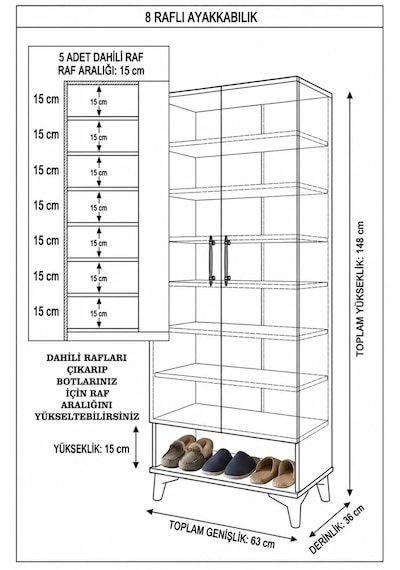 Ahşap Ayaklı 8 Raf 2 Kapak Çok Amaçlı Dolap Büyük Ayakkabılık Dresuar 24 Çift Ayakkabı Beyaz Ahşap Ayaklı 8 Raf 2 Kapak Çok Amaçlı Dolap Büyük Ayakkabılık Dresuar 24 Çift Ayakkabı Beyaz