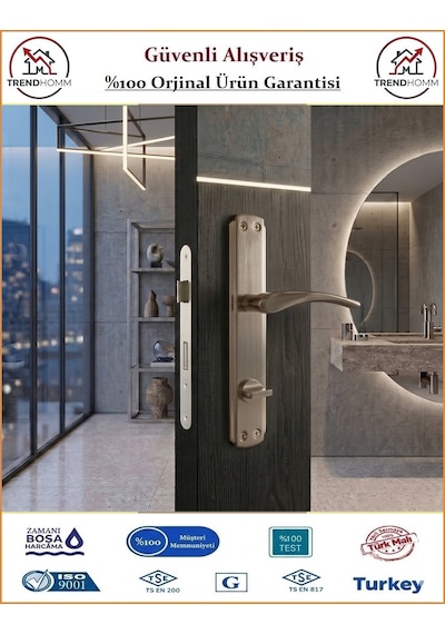 Trendhomm Bravo Aynalı - Nikel Saten - Wc Banyo Kapı Kolu - Sağ