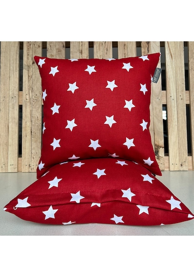 2'li Fermuarlı Dekoratif Kırlent Kılıfı - 40x40 Cm Kırmızı - Beyaz