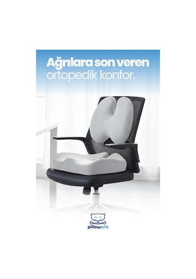 Ortopedik Visco Bel Destek & Oturma Minderi - Ofis, Araç, Ev Çalışma Sandalyesi İçin Gri