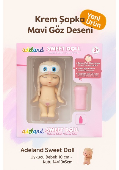Adeland Sweet Doll Uykucu Bebek 10 Cm Kutu 14 10 5 Cm Krem Mavi Göz