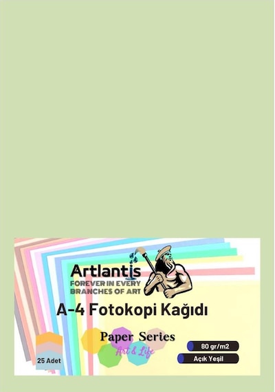 Açık Yeşil Renkli A-4 Fotokopi Kağıdı 25 li 1 Paket Artlantis Fotokopi Renkli A4 Kağıdı