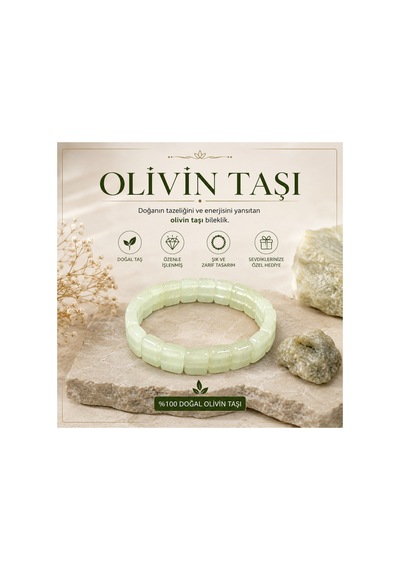 Leyan Doğal Taş Olivin Doğal Taş Bileklik Özel Tasarım Kadın Erkek Unisex Yeşil Yeşil