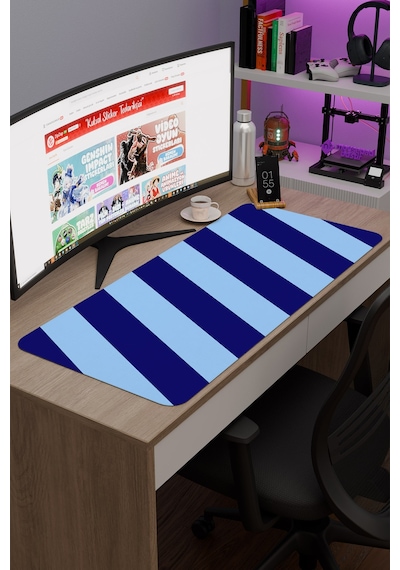 Mavi Lacivert 90x40 Xxl Taraftar Gaming Oyuncu Mouse Pad Kaymaz Taban Büyük Fare Altlığı Şerit