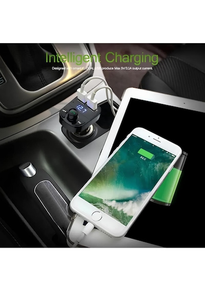20w Çift Usb Çıkışlı Qc 3.0 Destekli Bluetooth Fm Modülatör Ve Araç Şarj Cihazı