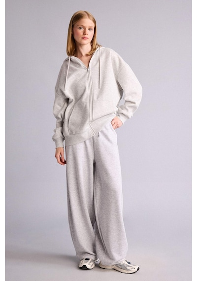 Defacto Oversıze Kapüşonlu Kalın Kumaş Gri Melanj Sweatshirt V4233az26augr256 Gri-gr256