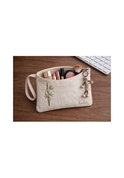 Makyaj Çantası Organizer 15 20 Cm Fermuarlı Ham Bez Çok Amaçlı Çanta Ekru - 834126606 Ekru - 834126606