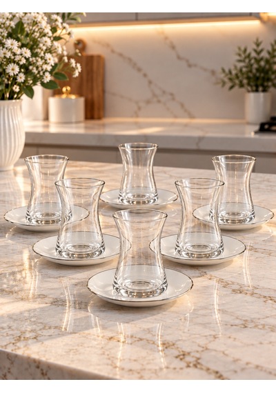 12 Parça 6 Kişilik Monvera Silver Çay Seti-7997 Çok renkli