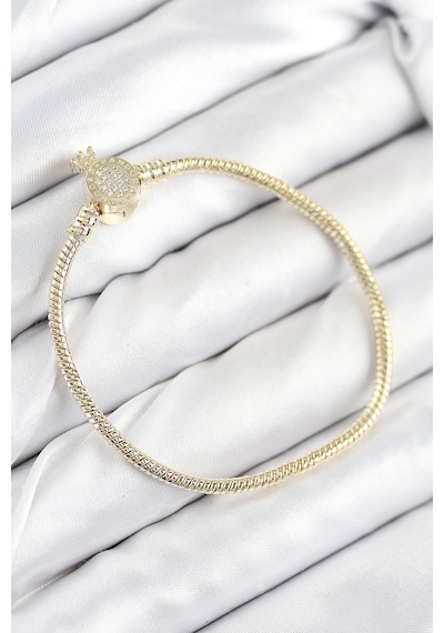 Pirinç Charm Zirkon Taşlı Taç Model Gold Renk Kadın Bileklik Altın
