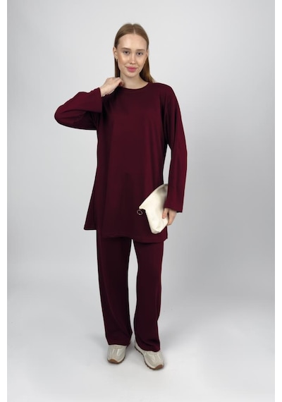 Kadın Modal Tunik Pantolon Takım Bordo