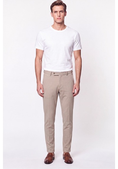 Comfort Fit Rahat Kalıp Yan Cep Pamuklu Dokulu Bej Pantolon P 1219