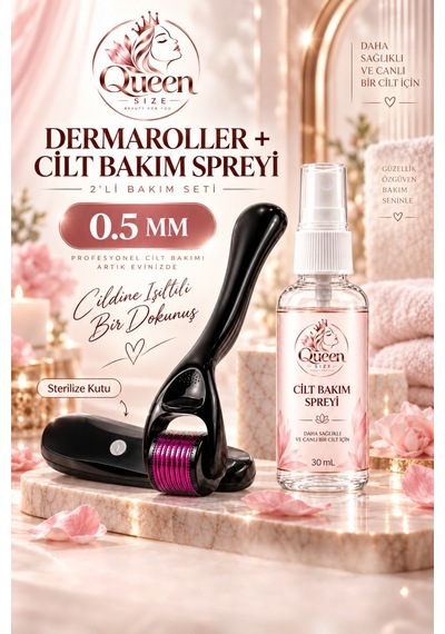 Queen Size Dermaroller 0.5 Mm 540 İğneli Cilt Bakım Rollerı Ve 30 Ml Cilt Bakım Spreyi 2 Li Set + Koruyucu Saklama Kutusu