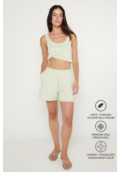 Ac&co / Altınyıldız Classics Kadın Mınt Yumuşak Dokulu Standart Fit Beli Lastikli Cepli Rahat Örme Esnek Şort Mint