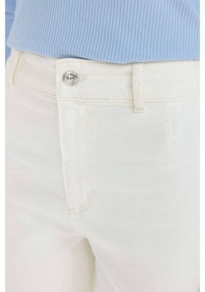 Defacto Culotte Yüksek Bel Paça Ucu Kesik Crop Jean Pantolon B5012AX24SM Ekru