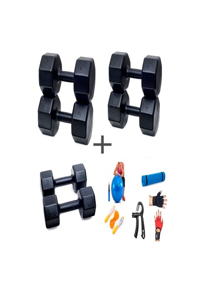 Ps Spor 3 Çift Dambıl Set 3 Kg + 7 Kg + 10 Kg + 5 Çeşit Egzersiz Seti