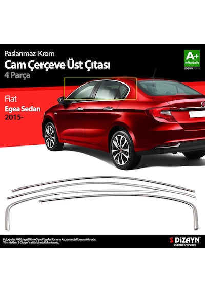 S-dizayn Fiat Egea Sd Krom Cam Üst Çıtası 4 Prç. 2015 Üzeri Mat Krom A+ Kalite