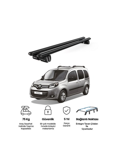 Pençe Renault Kangoo 5d 2007-2021 Uyumlu Siyah Ara Atkı Port Bagaj Tavan Barı