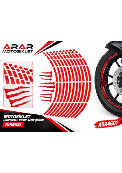 Motosiklet Üniversal Kesik Jant Şeridi Kırmızı-arr4601