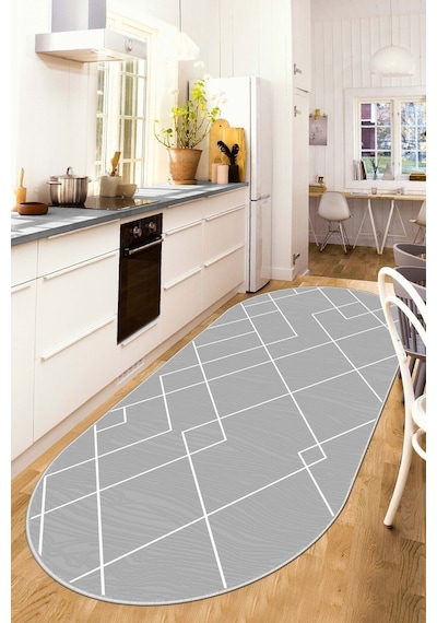 West Home Dijital Baskı Yıkanabilir Kaymaz Taban Leke Tutmaz Oval Mutfak Halısı Salon Halısı Ve Yolluk Wh 533 Grey Oval