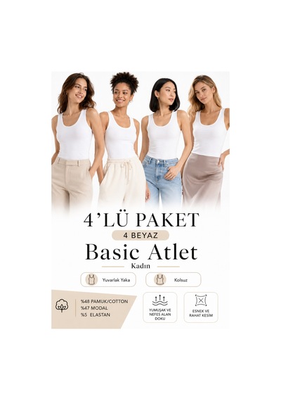 Loule Kadın 4'lü Kalın Askılı Atlet Beyaz Modal Pamuk