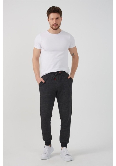MMetalic Erkek Siyah Içi Polarlı Slim Fit Paça Lastikli Jogger Eşofman Altı 001