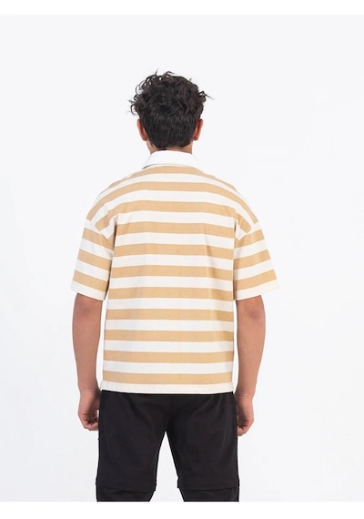 Zekids Erkek Çocuk Pamuklu Çizgili Polo Yaka Tshirt-12905-bej Bej
