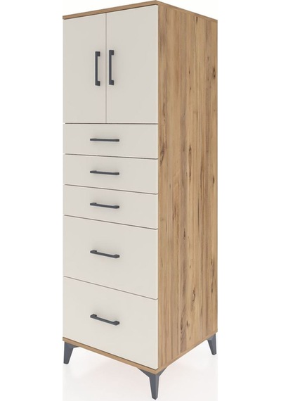 Kronos Dolap Tek Raflı 5 Çekmeceli 2 Kapaklı 60x59x182 Çam-ay... Çam