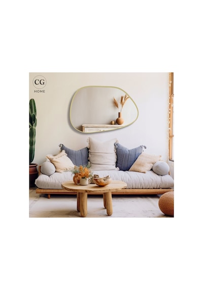 Ant Home Asimetrik Ayna, 75x55 Cm, Konsol Aynası, Dresuar Aynası, Duvar Aynası, Şişecam Ayna Gold