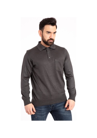Nacar Store Erkek Füme Ince Yün Triko Örgü Polo Yaka Baba Kazak