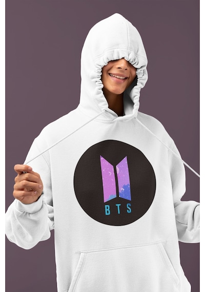 Sevbano Bts Baskılı Unisex Oversize Müzik Grubu Hoodie beyaz
