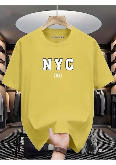 Nyc Baskılı Oversize Tişört Sari