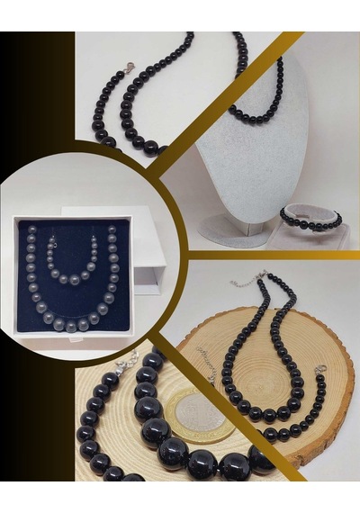 Galaksi Serisi Shungite Şungit Taşı Kolye & Bileklik Seti Çok REnkli