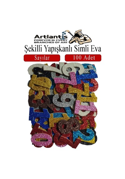 Şekilli Simli Eva Yapışkanlı Sayılar 100 Lü 1 Paket Kendinden Yapışkanlı Simli Eva Sticker Okul Öncesi Kreş Ana
