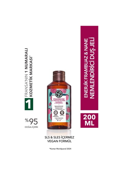 Yves Rocher Duş Jeli - Nemlendirici Enerjik Frambuaz Nane -sls,sles İçermez,vegan-200ml Diğer