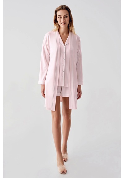 Feminight Freshness 324 Kadın 4'lü Sabahlıklı Şorlu Pijama Takımı Pembe