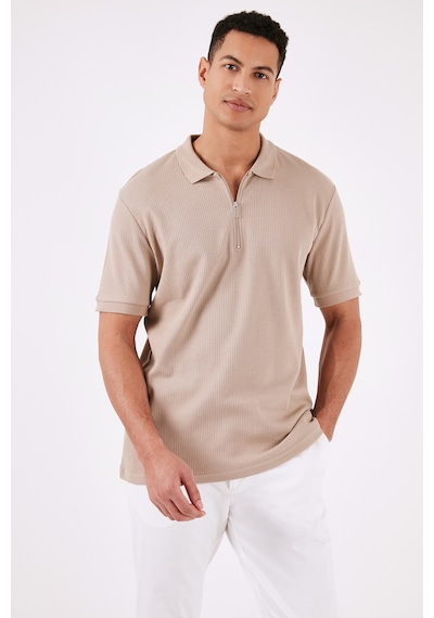Buratti Pamuklu Regular Fit Fermuarlı Erkek Polo Yaka T Shirt 5902738 Vizon