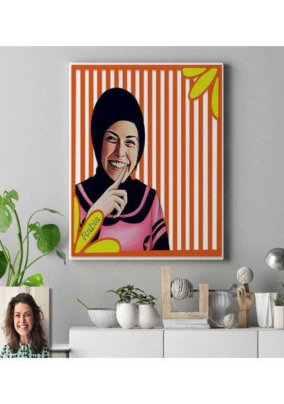 Kişiye Özel Türbanlı Karikatür Kanvas Tablo 50X70 Cm 41777