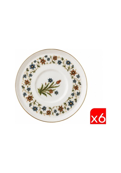 Tabak Evi Porselen Lalezar Altın Yaldızlı Çay Tabağı 12cm Taban Çapı 5cm 6 Lı Çok Renkli