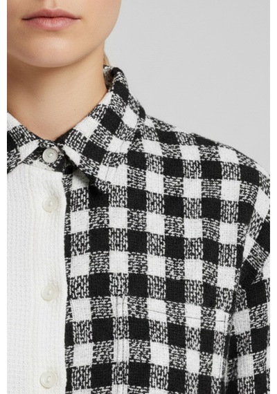 Kadın Siyah Oversize Fit Ekoseli Desenli Uzun Kollu %100 Pamuk Gömlek, Ceket, Kadın Oduncu Gömlek Siyah