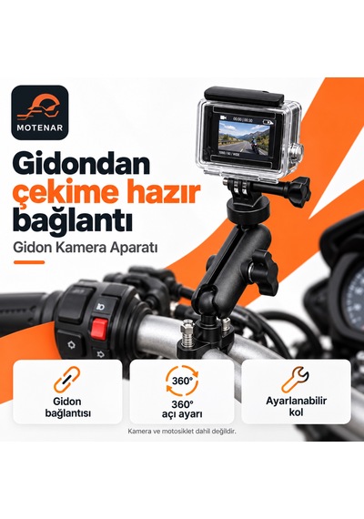 Motenar Gidon Bağlantılı Aksiyon Kamera Aparatı 360 Siyah