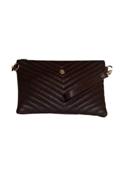 Wikidays.s Moda Trendi V Nakışlı Kapitone Desenli Kadın Portföy El Ve Omuz Çantası Clutch Küçük Boy Kahverengi