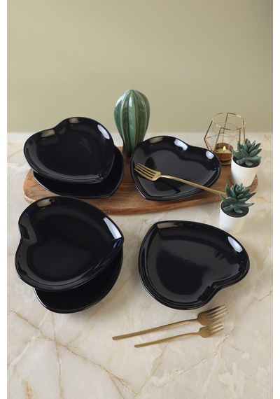 Keramika Siyah Kalp Pasta Tabağı 20 Cm 6 Adet 650 Siyah
