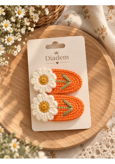 Diadem Aksesuar Diadem El Örgüsü Papatya Turuncu