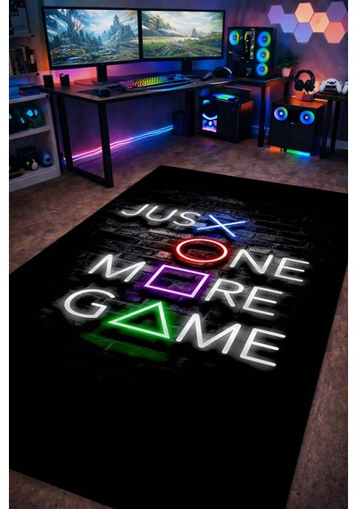 Just One More Game Neon Yazı Yıkanabilir Kaymaz Taban Halı Gnc6