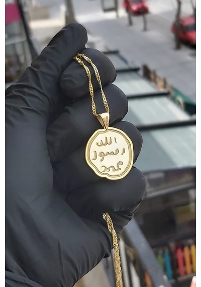 925 Ayar Gümüş 24 Ayar Altın Kaplama Mührü Şerif Kolye Gold