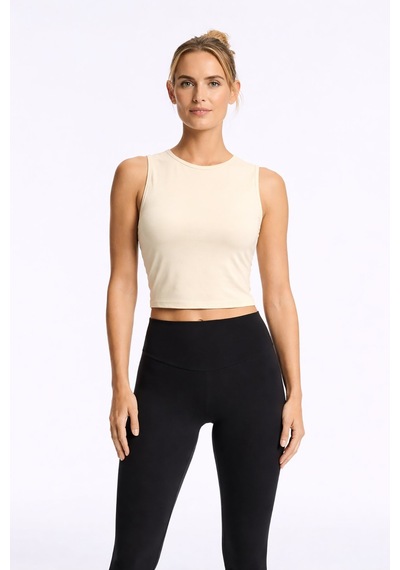 Fashion Friends Crop Fit Bisiklet Yaka Atlet Bayan Atlet 26y0713k1 Bej