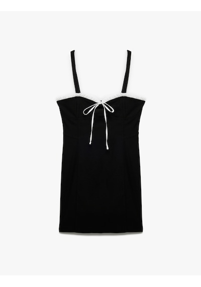 Koton Kalp Yaka Kolsuz Fiyonklu Slim Fit Bodycon Mini Elbise Siyah 6wal80017ıw Siyah