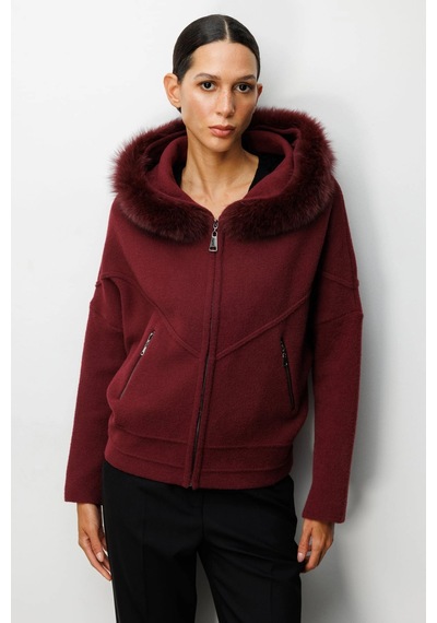 On Fashion Kadın Yakası Kürklü Fermuarlı Bordo Hırka 63908 Bordo